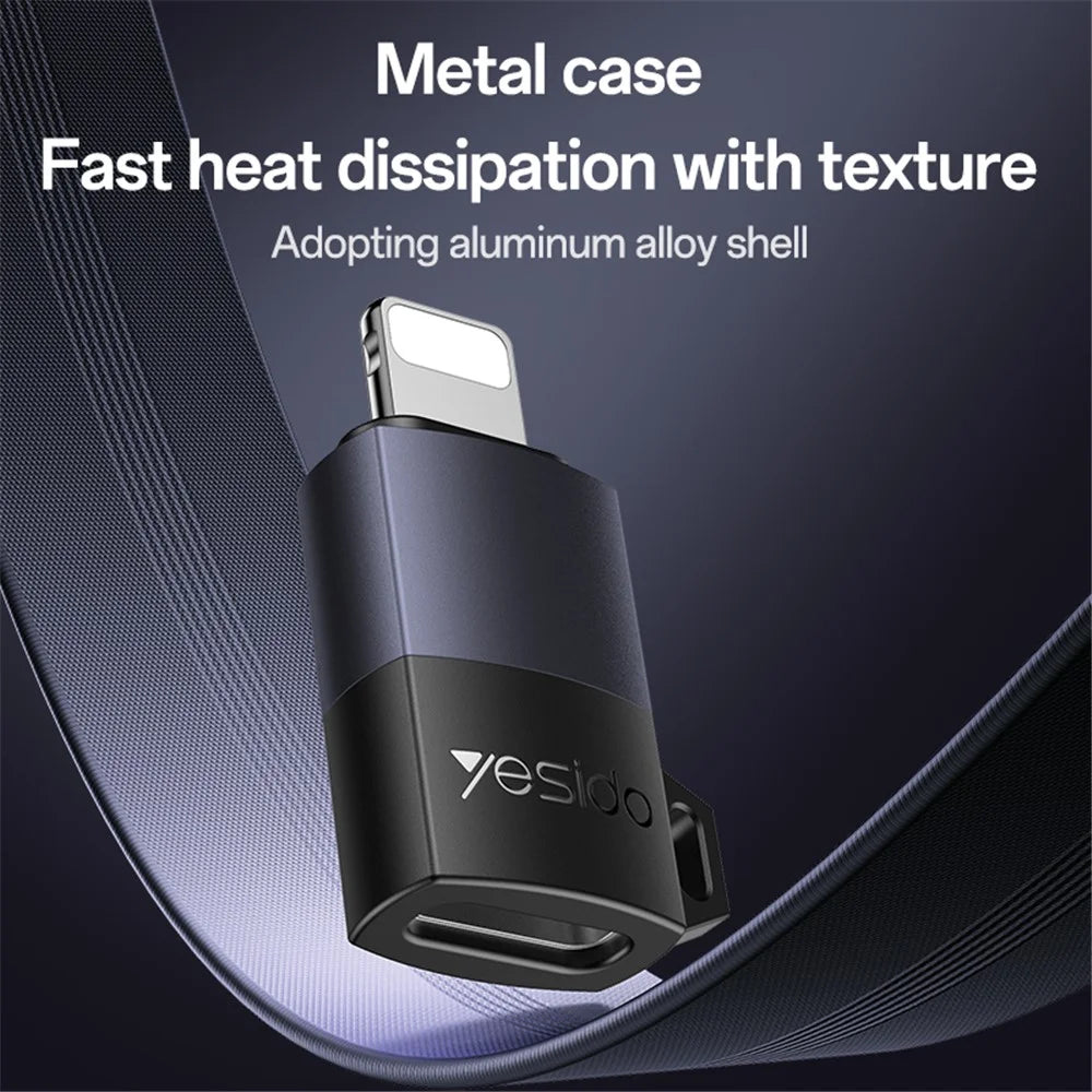 YESIDO GS27 USB-C Female to 8Pin Male Converter PD 27W Fast Charging Data Transfer Adapter - 5