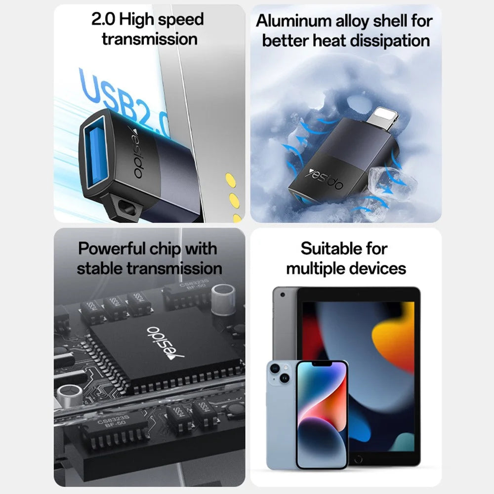 YESIDO GS32 OTG USB A Female to 8Pin Male Adapter Data Transfer Converter for Phone / Tablet - 3