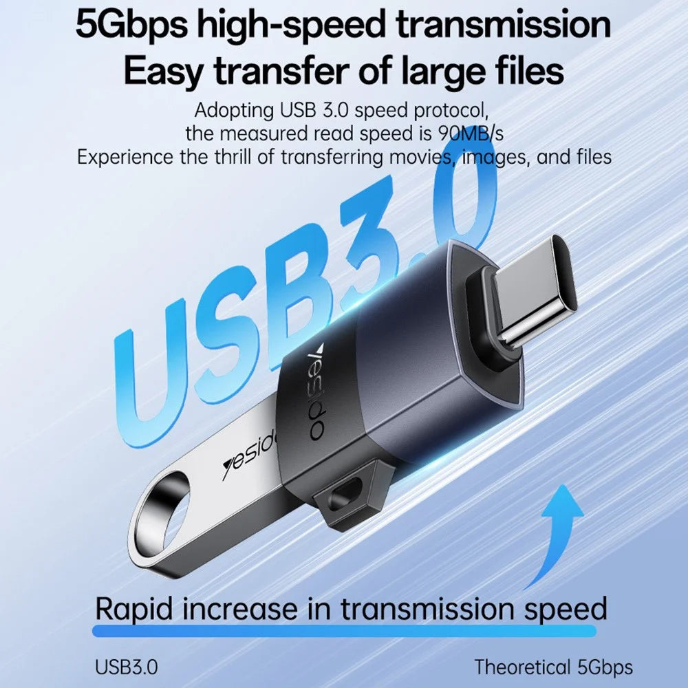 YESIDO GS31 OTG Adapter USB 3.0 to Type-C 18W Fast Charging Aluminum Alloy Converter - 7