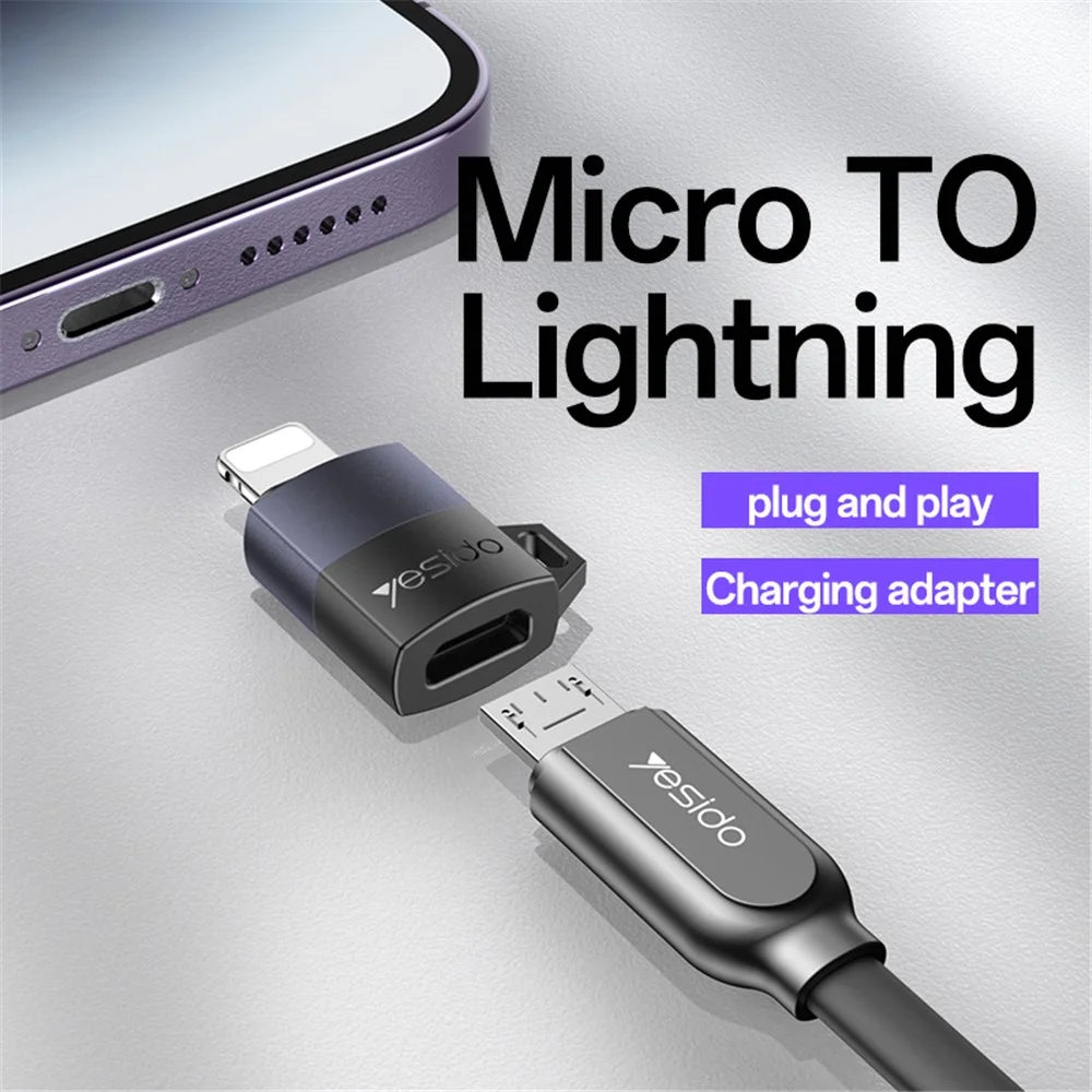 YESIDO GS30 Micro Female to 8Pin Male Converter Charging Data Sync Aluminum Alloy Adapter - 2