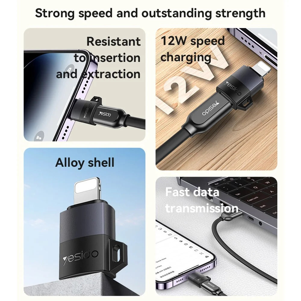 YESIDO GS30 Micro Female to 8Pin Male Converter Charging Data Sync Aluminum Alloy Adapter - 3