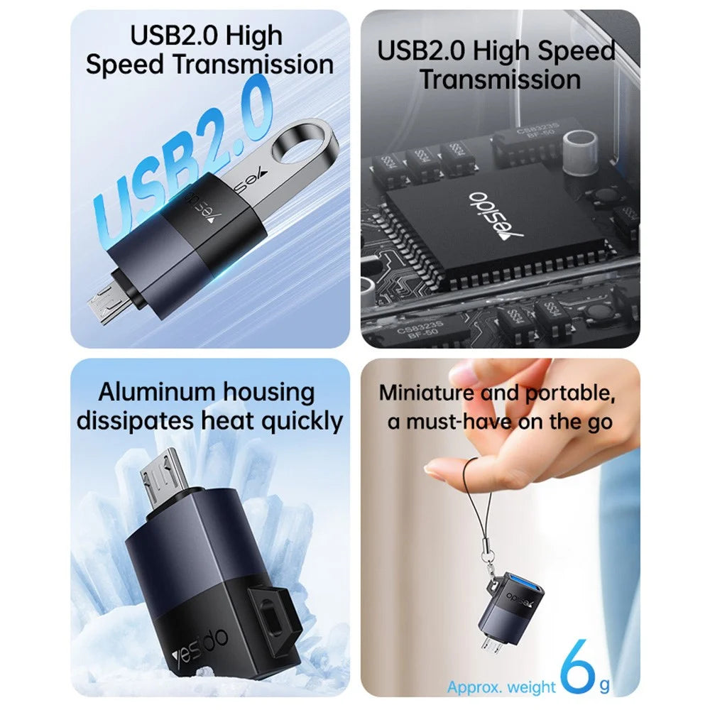 YESIDO GS33 USB Female to Micro USB Male Converter 480Mbps Data Transfer OTG Adapter - 3