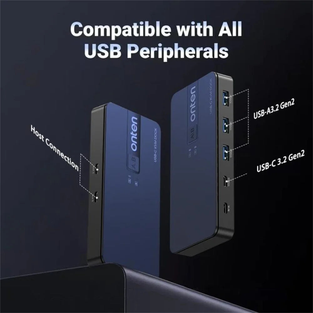 ONTEN KVM200 2 In 4 Out USB 3.2 Gen2 KVM Switcher Type C KVM Adapter Compatible with Mac OS Windows Linux - 3