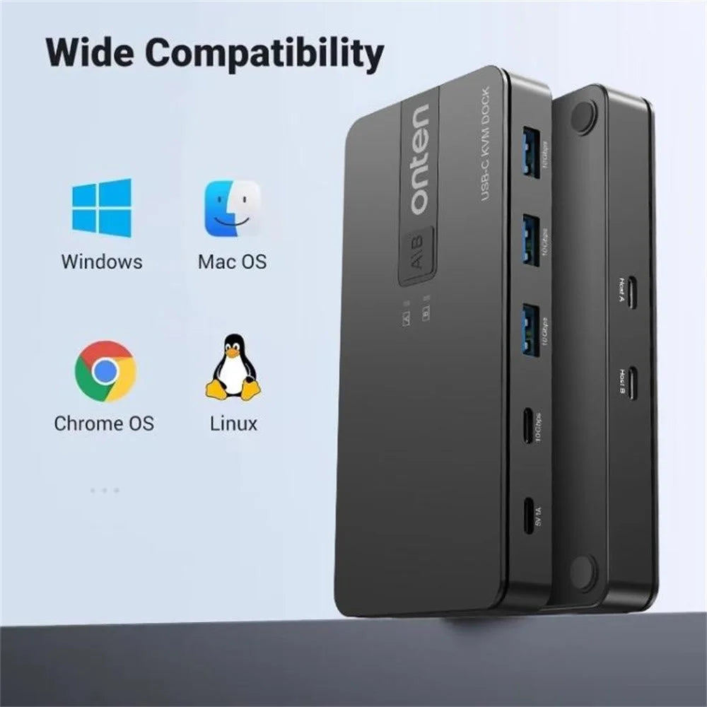 ONTEN KVM200 2 In 4 Out USB 3.2 Gen2 KVM Switcher Type C KVM Adapter Compatible with Mac OS Windows Linux - 5