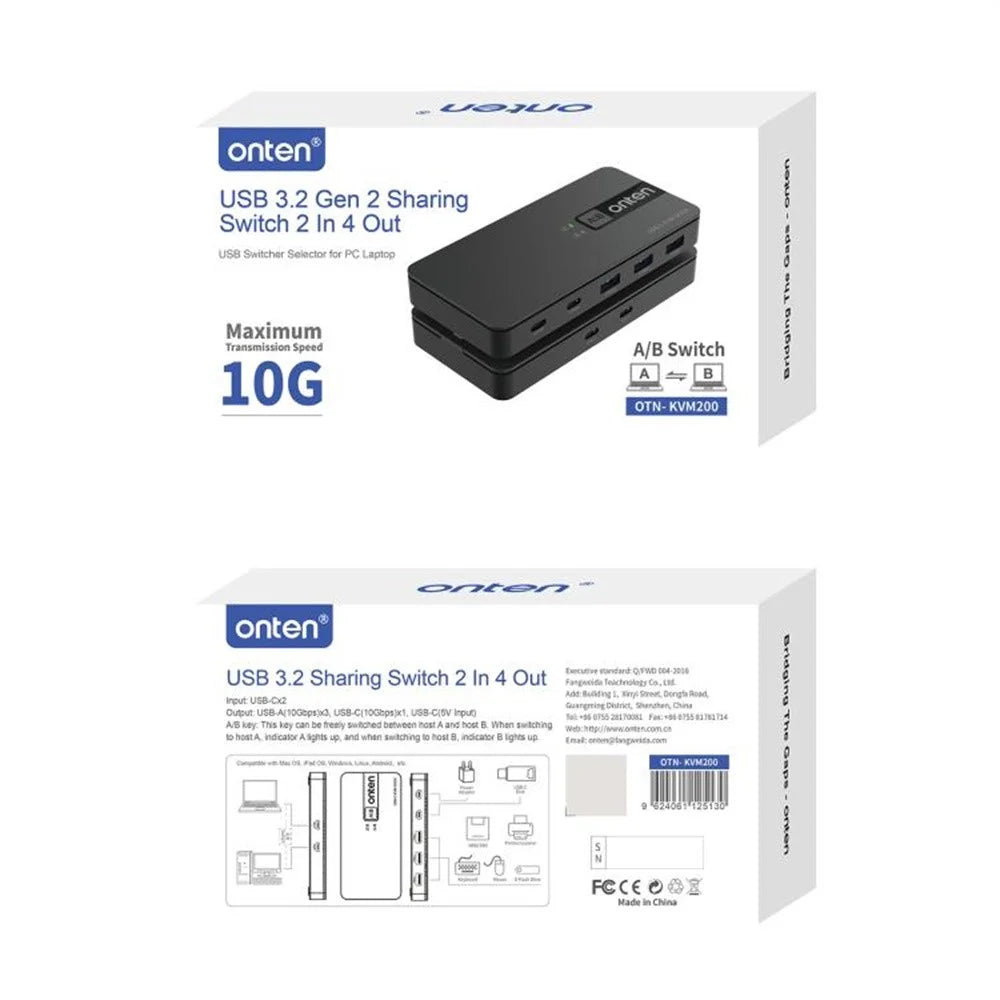 ONTEN KVM200 2 In 4 Out USB 3.2 Gen2 KVM Switcher Type C KVM Adapter Compatible with Mac OS Windows Linux - 6