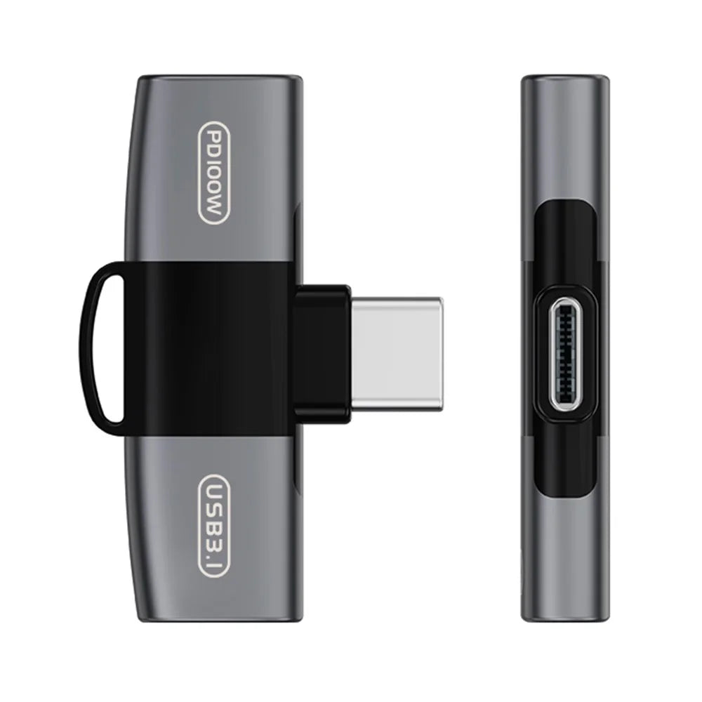 Type-C to Dual Type-C Audio Charging Adapter PD 100W Charging + USB-C Headphone Data OTG Converter - Tarnish - 4