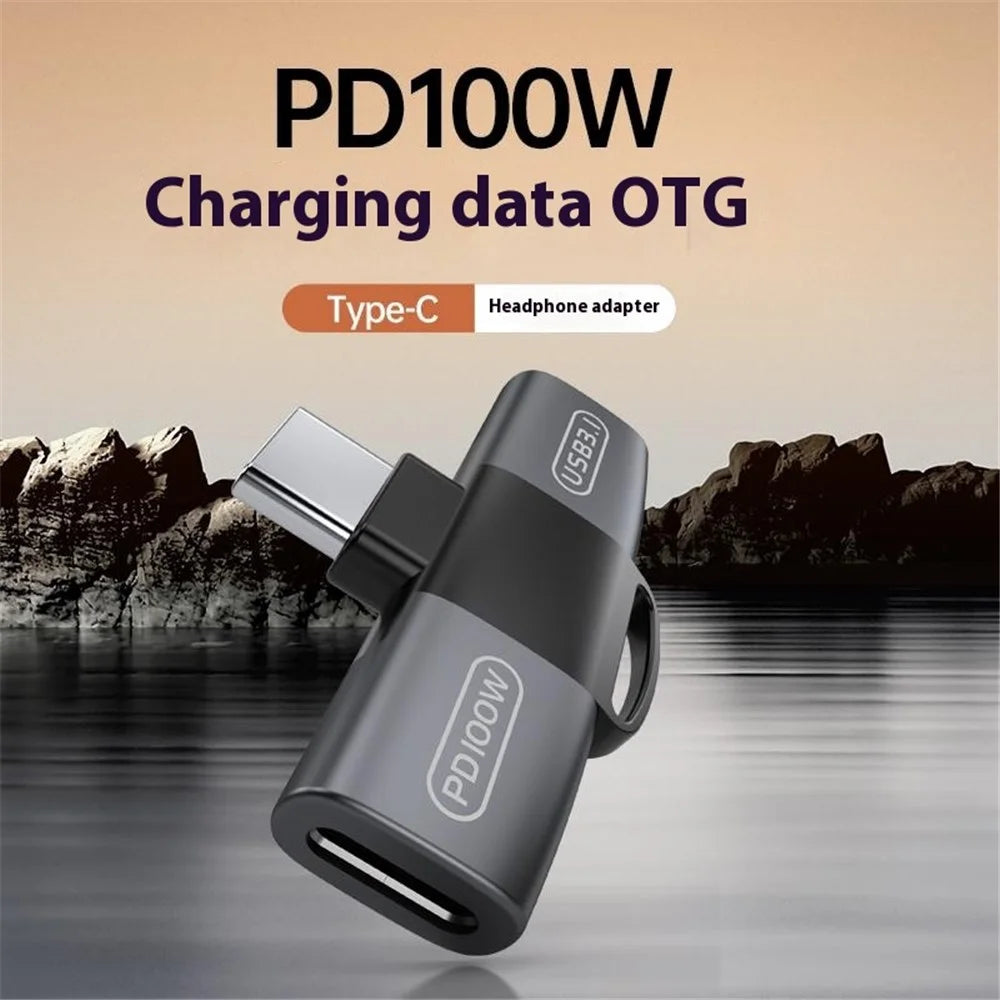 Type-C to Dual Type-C Audio Charging Adapter PD 100W Charging + USB-C Headphone Data OTG Converter - Tarnish - 5