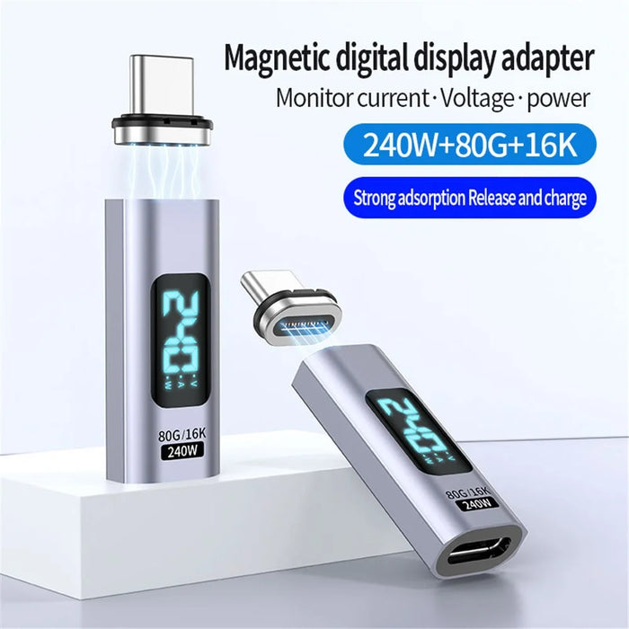 240W Magnetic Type C to Type C 16K HD Video Converter Digital Display 80Gbps Data Transfer Adapter - Straight Head - 2