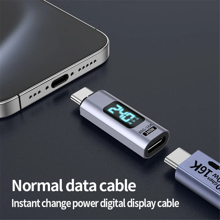 240W Magnetic Type C to Type C 16K HD Video Converter Digital Display 80Gbps Data Transfer Adapter - Straight Head - 3