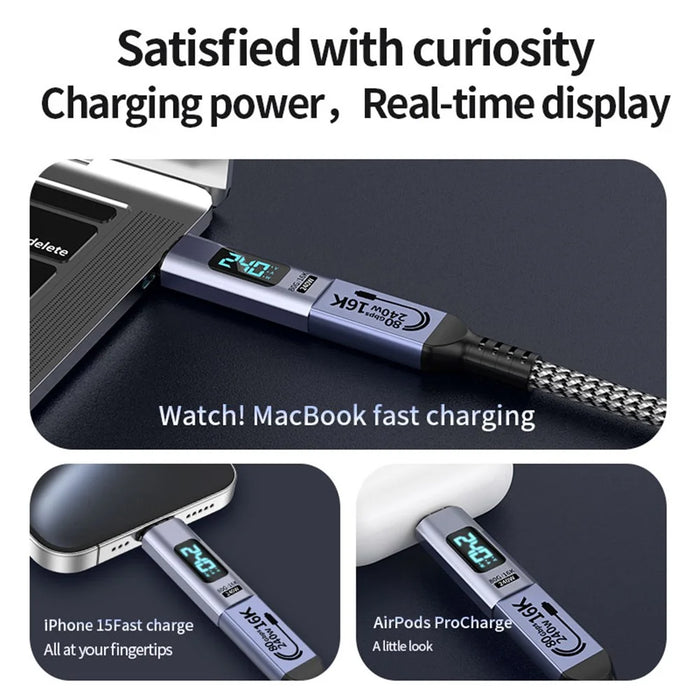 240W Magnetic Type C to Type C 16K HD Video Converter Digital Display 80Gbps Data Transfer Adapter - Straight Head - 4
