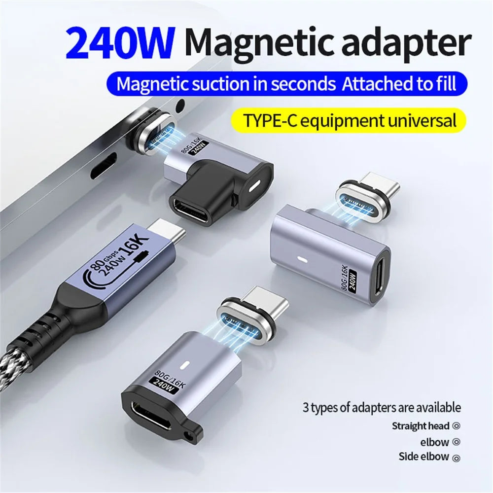 Magnetic Type C to Type C 16K 60Hz HD Video Converter 240W 80Gbps Data Transfer Adapter - Elbow Head - 2