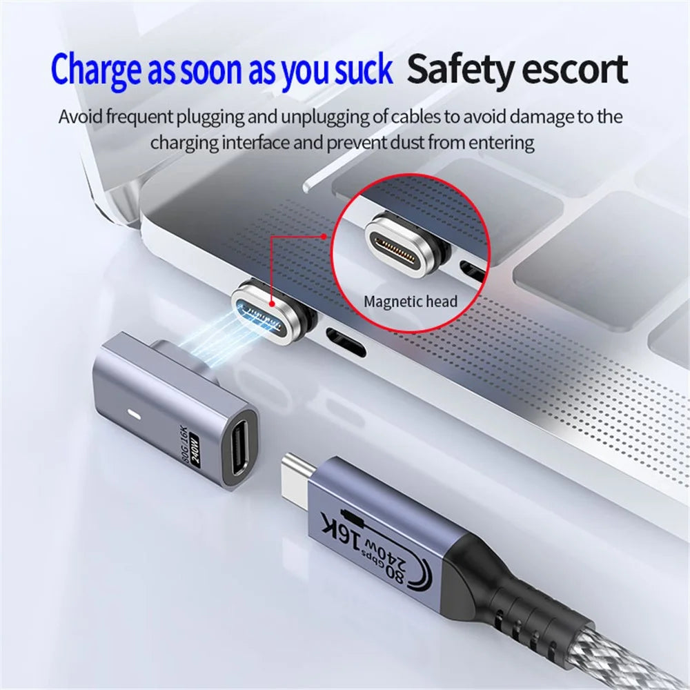 Magnetic Type C to Type C 16K 60Hz HD Video Converter 240W 80Gbps Data Transfer Adapter - Elbow Head - 3