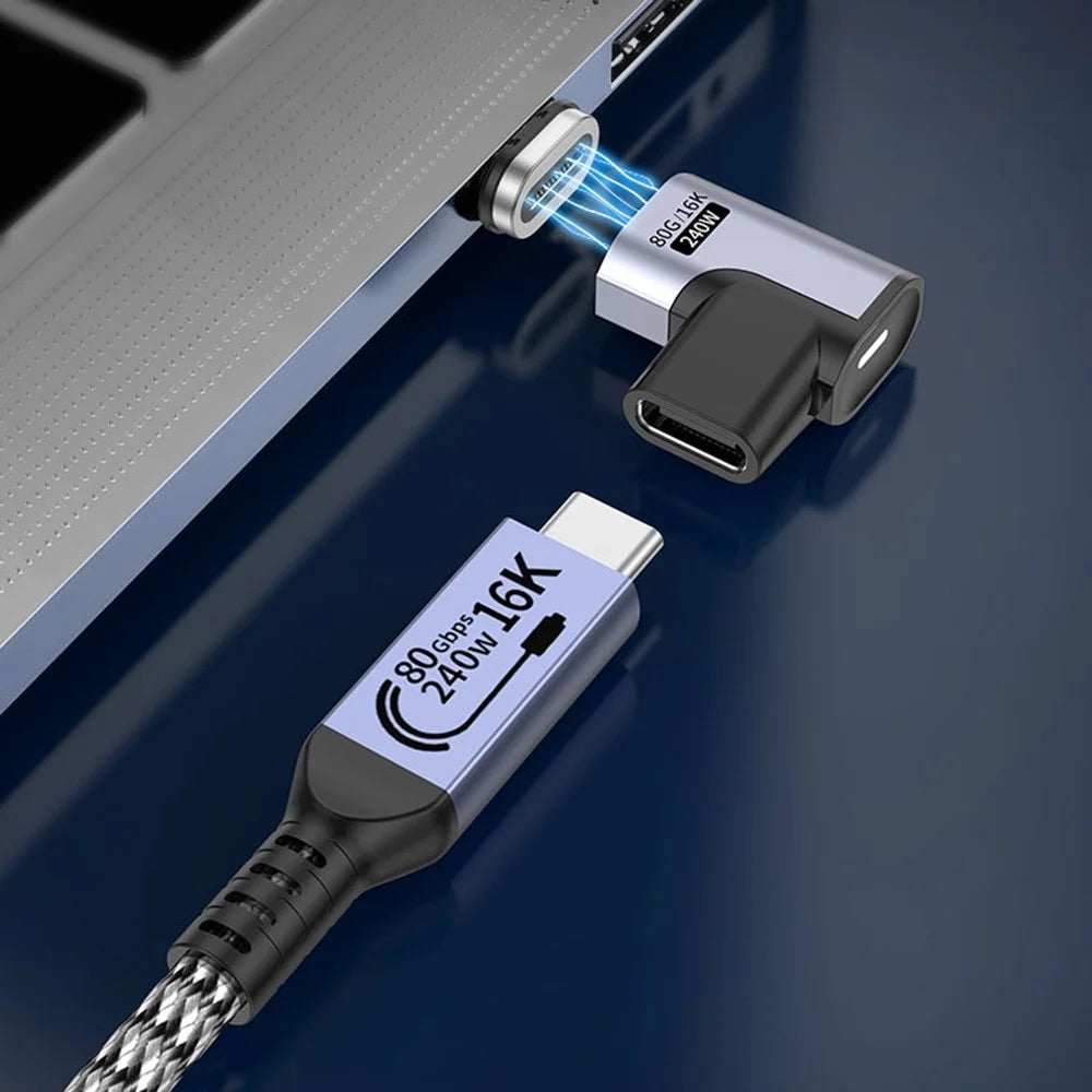 Magnetic Type C to Type C 16K 60Hz HD Video Converter 240W 80Gbps Data Transfer Adapter - Elbow Head - 7