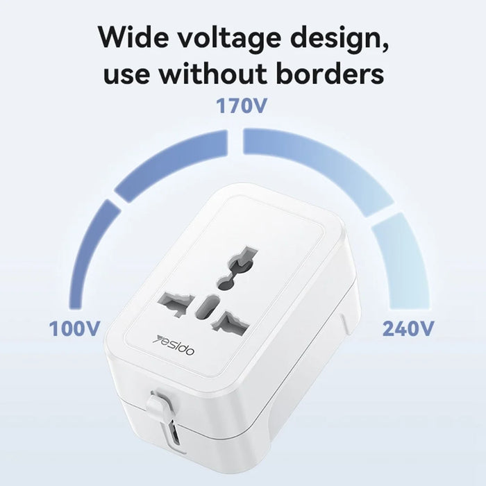 YESIDO MC32 Universal Travel Adapter Multi-Nation Compatibility 1380W Global Plug Converter - 4