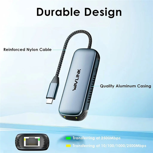 WAVLINK NWU330GD USB-C to RJ45 Ethernet Adapter 2.5Gbps Network Aluminum Converter Support 95W PD Output - 2