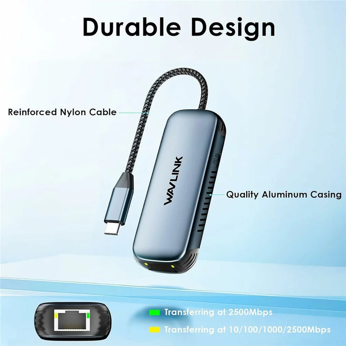 WAVLINK NWU330GD USB-C to RJ45 Ethernet Adapter 2.5Gbps Network Aluminum Converter Support 95W PD Output - 2