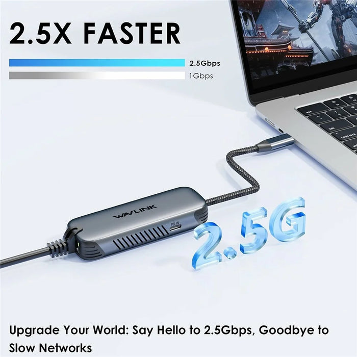WAVLINK NWU330GD USB-C to RJ45 Ethernet Adapter 2.5Gbps Network Aluminum Converter Support 95W PD Output - 6