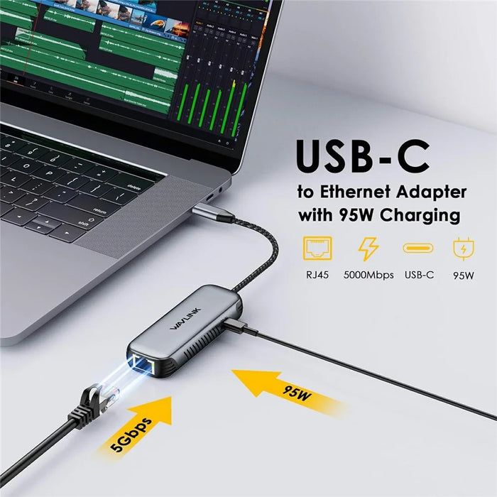 WAVLINK NWU340GD 5Gbps USB-C to RJ45 Ethernet Adapter Aluminum Converter with 95W Charging Port - 2