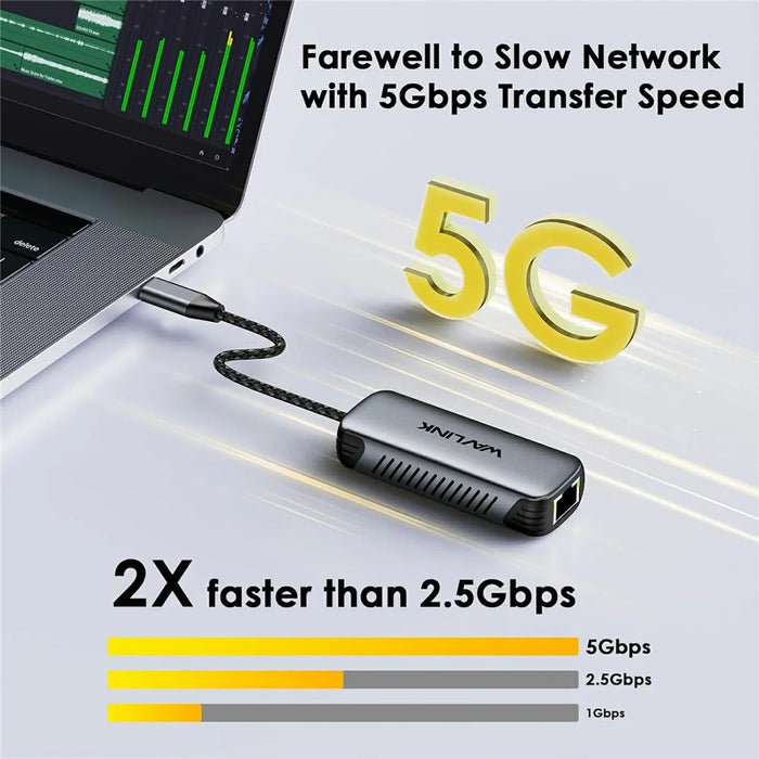 WAVLINK NWU340GD 5Gbps USB-C to RJ45 Ethernet Adapter Aluminum Converter with 95W Charging Port - 5