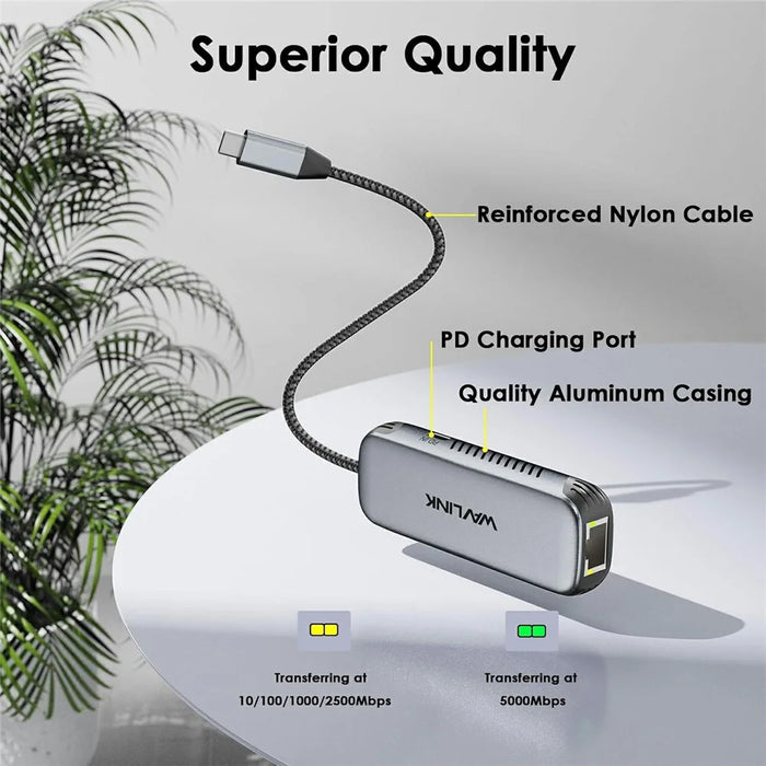 WAVLINK NWU340GD 5Gbps USB-C to RJ45 Ethernet Adapter Aluminum Converter with 95W Charging Port - 6