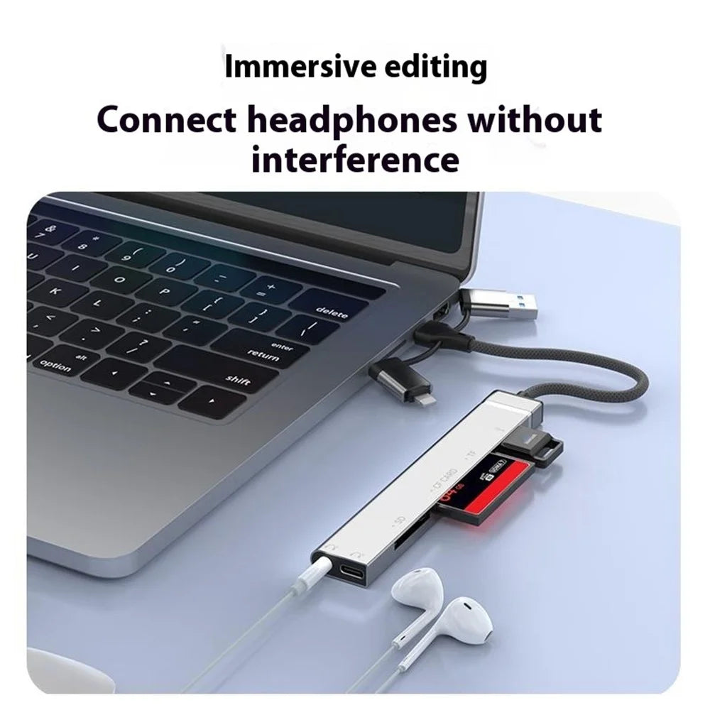8Pin USB Type-C 3 in 1 Adapter Hub SD TF CF Card Reader USB Data Type-C 3.5mm Headphone Connector - Silver - 4