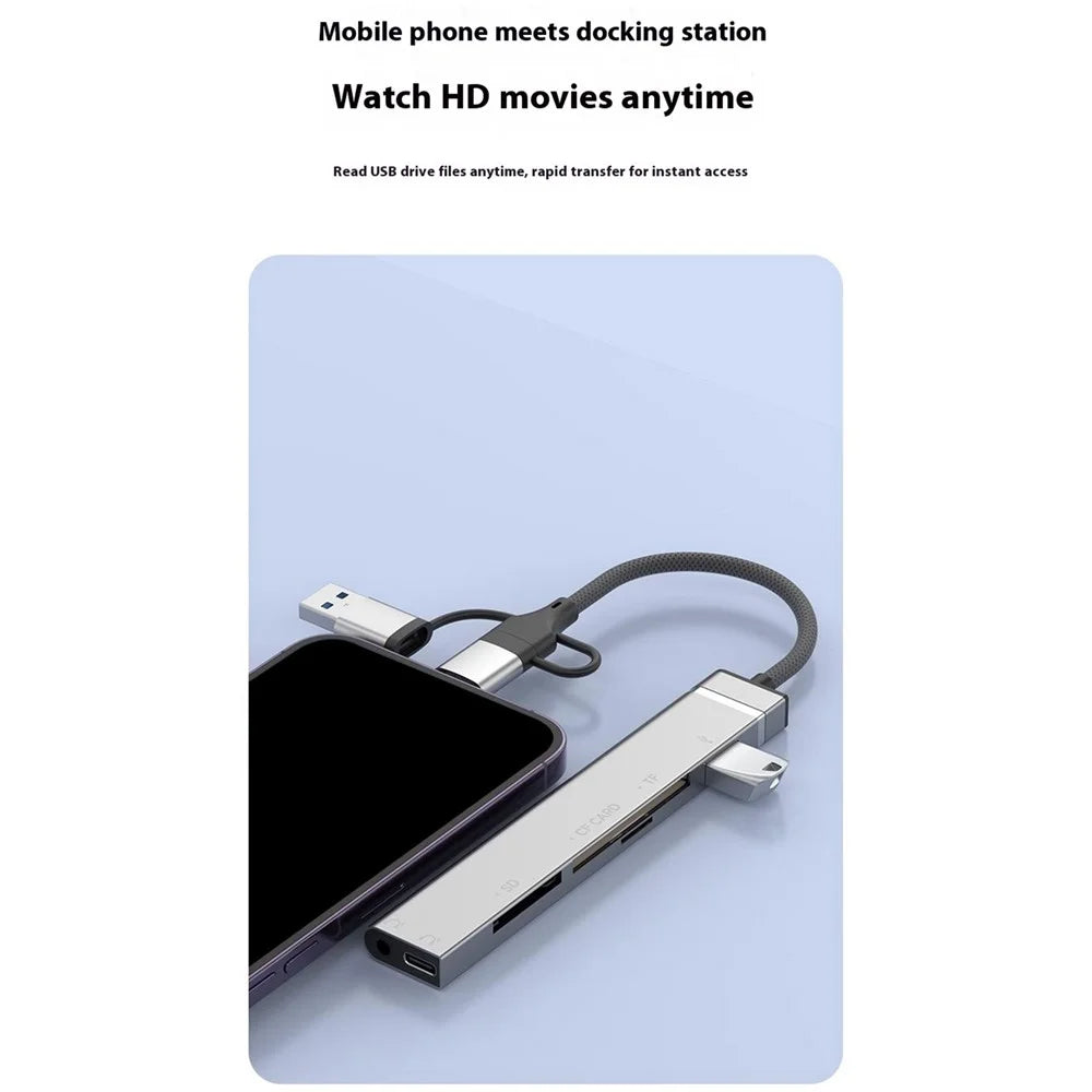 8Pin USB Type-C 3 in 1 Adapter Hub SD TF CF Card Reader USB Data Type-C 3.5mm Headphone Connector - Silver - 6