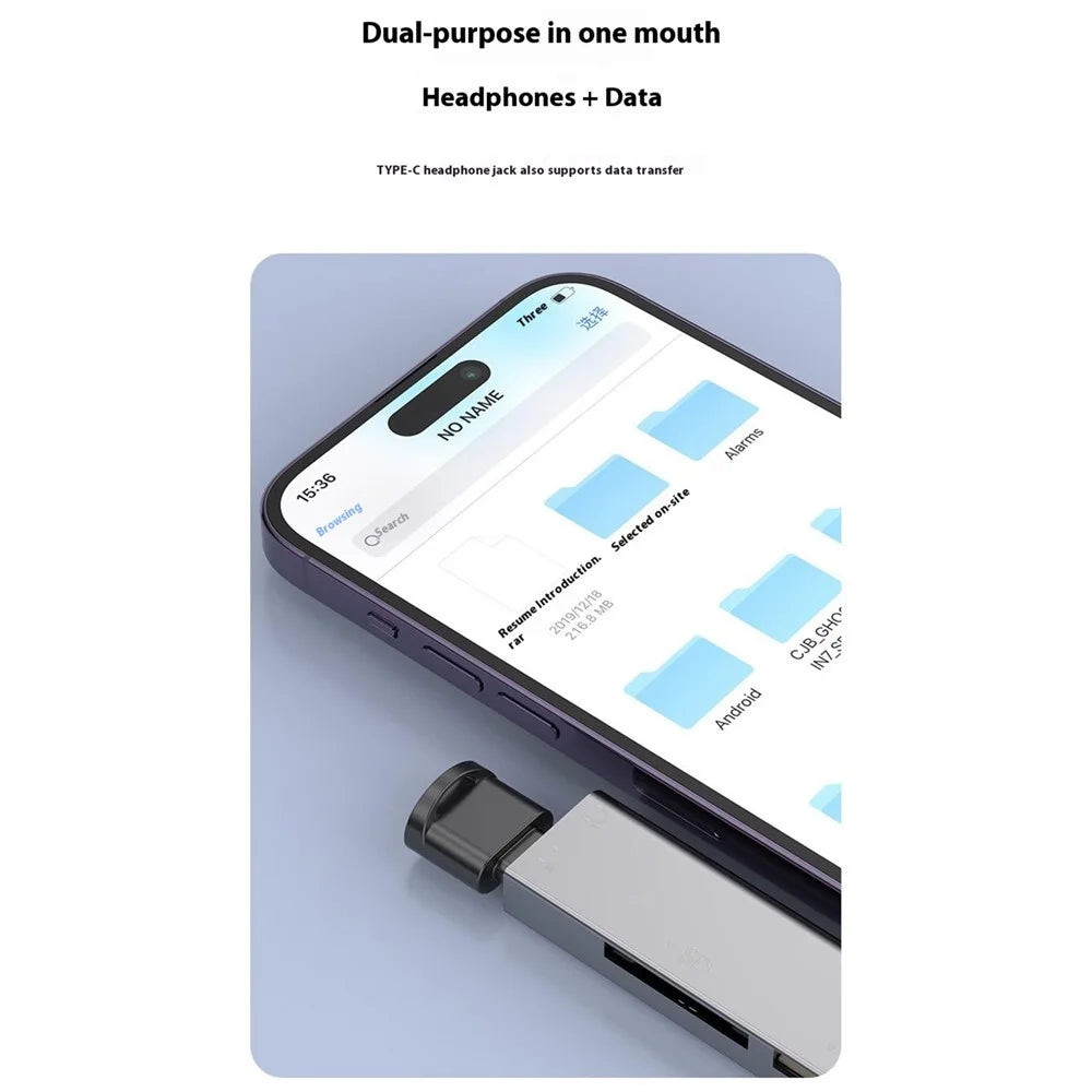 8Pin USB Type-C 3 in 1 Adapter Hub SD TF CF Card Reader USB Data Type-C 3.5mm Headphone Connector - Silver - 7