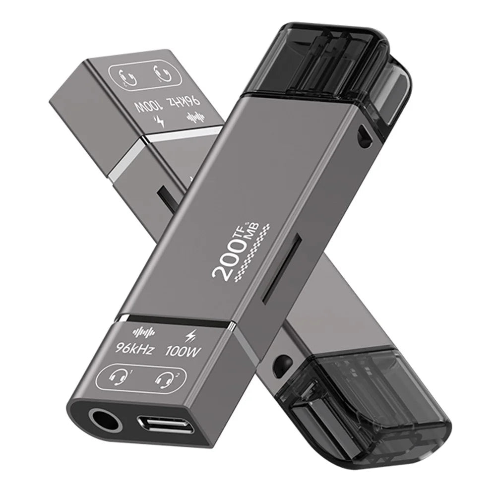 Type-C to TF + 3.5mm + Type-C PD 100W Charging 3 in 1 Card Reader with DAC Chip - 1