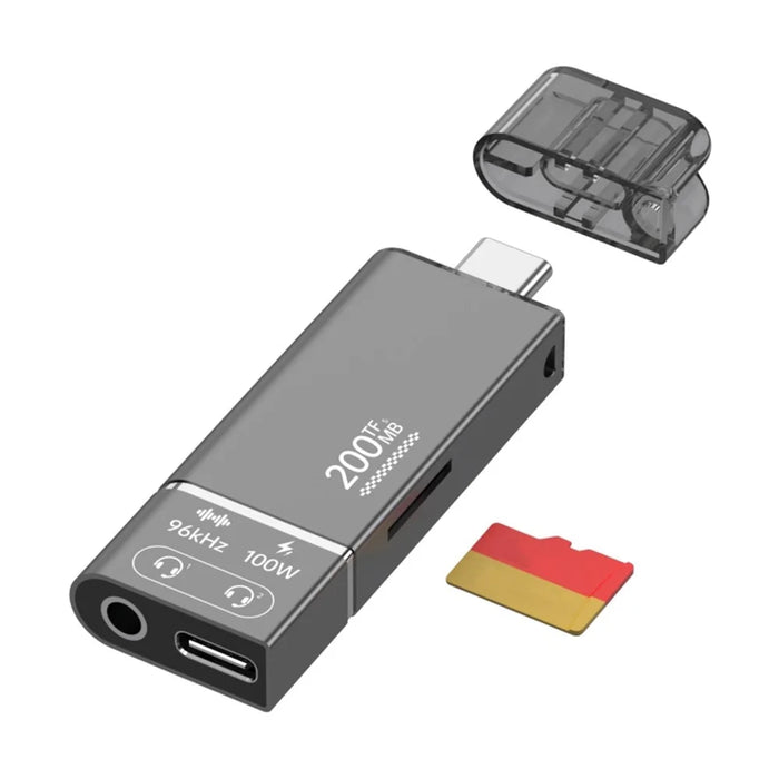 Type-C to TF + 3.5mm + Type-C PD 100W Charging 3 in 1 Card Reader with DAC Chip - 2