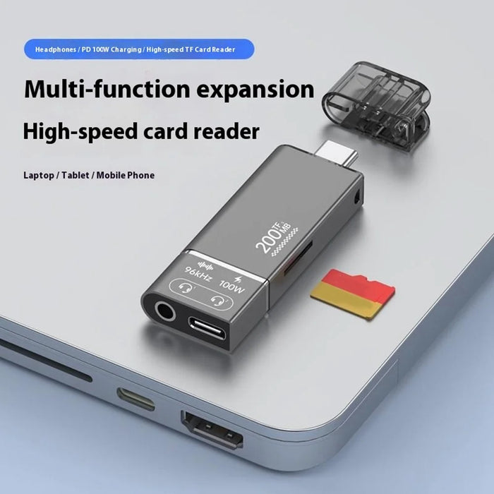 Type-C to TF + 3.5mm + Type-C PD 100W Charging 3 in 1 Card Reader with DAC Chip - 7
