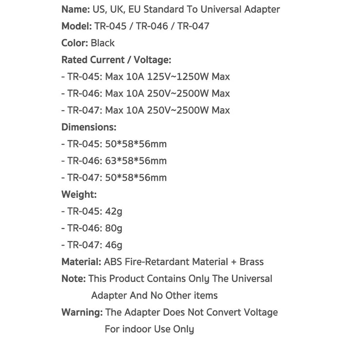 COTECI US / UK / EU Plug to Universal Adapter Portable Power Converter for Global Travel - US Plug - 6