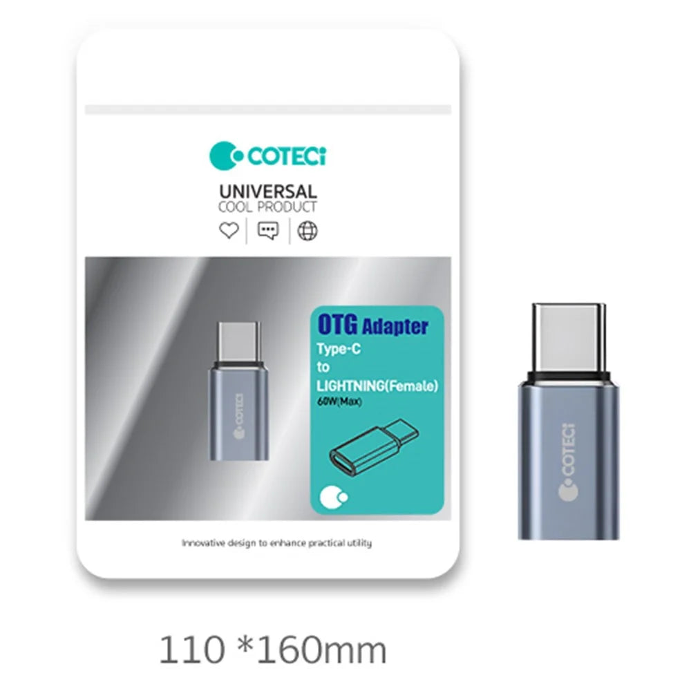 COTECI OT-039 iP Female to Type-C Male Mini Converter Aluminum Alloy 10W OTG Adapter - 5