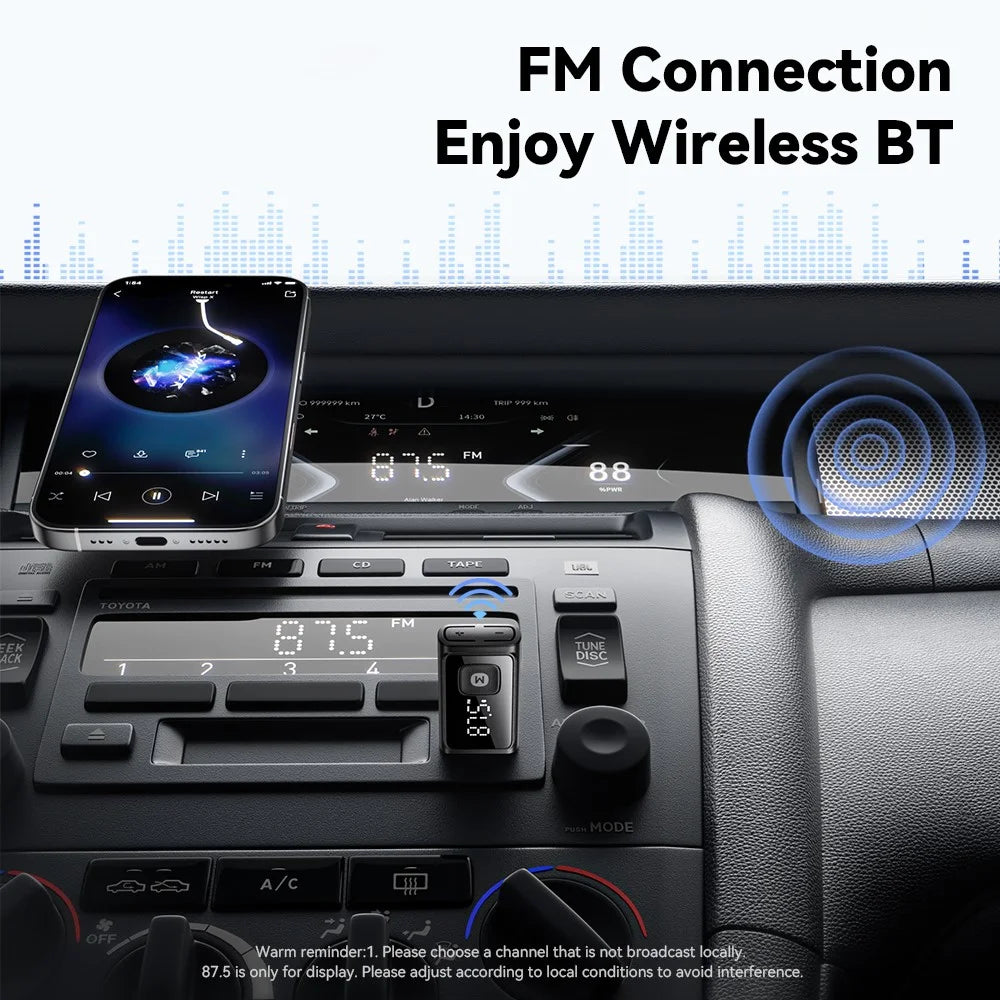 ESSAGER Bluetooth-compatible FM Transmitter Adapter Built-in Mic HD Calling Noise Reduction - Black - 3