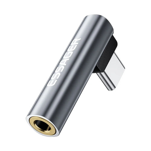 ESSAGER Type-C Male to 3.5mm Female L-Shaped Audio Adapter Inline Control Audio Adapter - Grey - 1