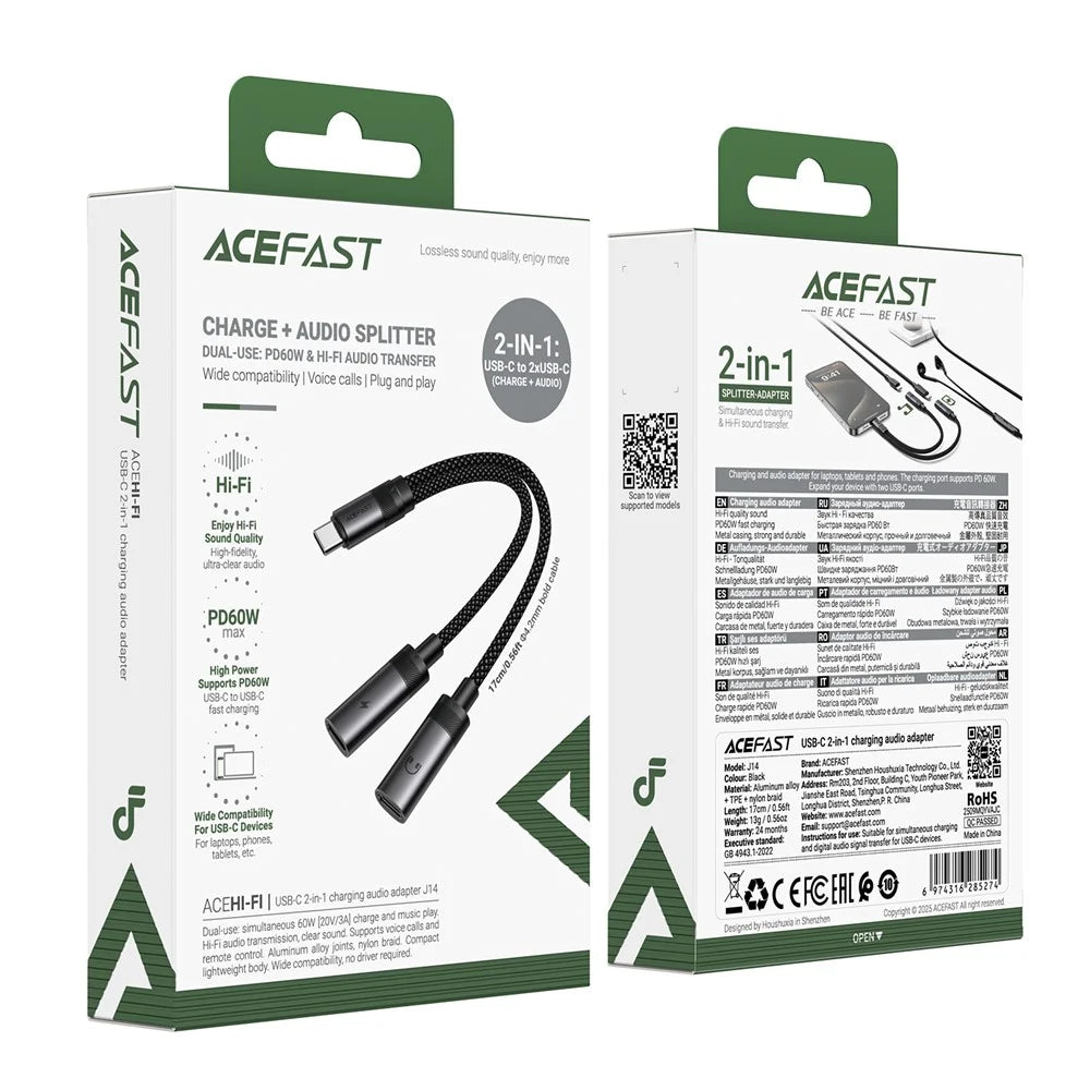 ACEFAST J14 Audio Adapter Splitter Cable USB-C Charging Listening Converter Cable - 7