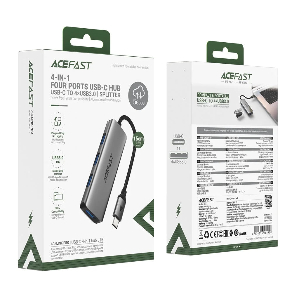 ACEFAST J15 4 in 1 USB-C Hub 5Gbps High Speed Data Transfer USB 3.0 Docking Station Plug and Play - 7