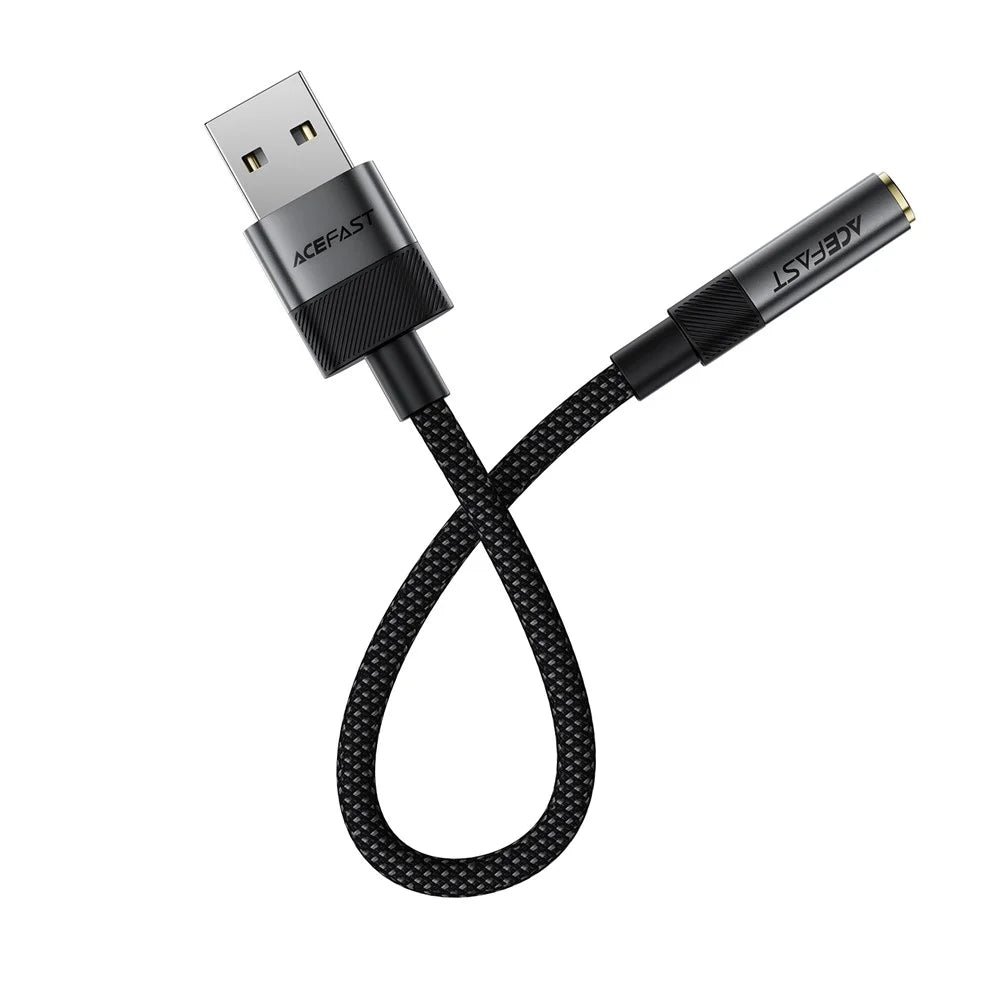 ACEFAST J13 USB-A to 3.5mm Audio Converter High Fidelity Transmission Audio Adapter - Black - 3