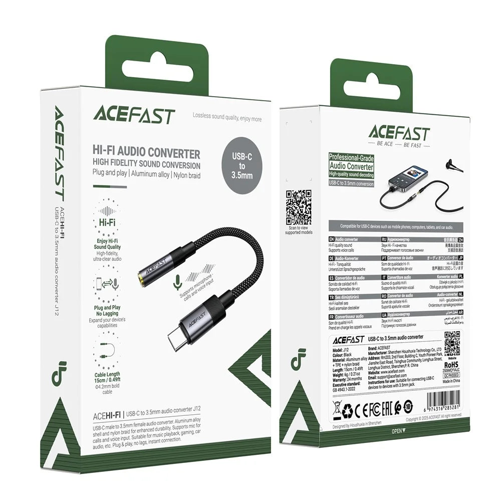 ACEFAST J12 USB-C to 3.5mm Audio Adapter High-Fidelity Audio Converter - Black - 7