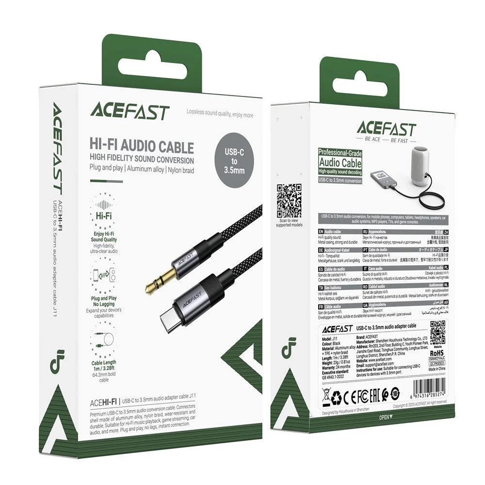 ACEFAST J11 USB-C to 3.5mm Audio Adapter Cable High Fidelity Transmission Audio Converter - Black - 6