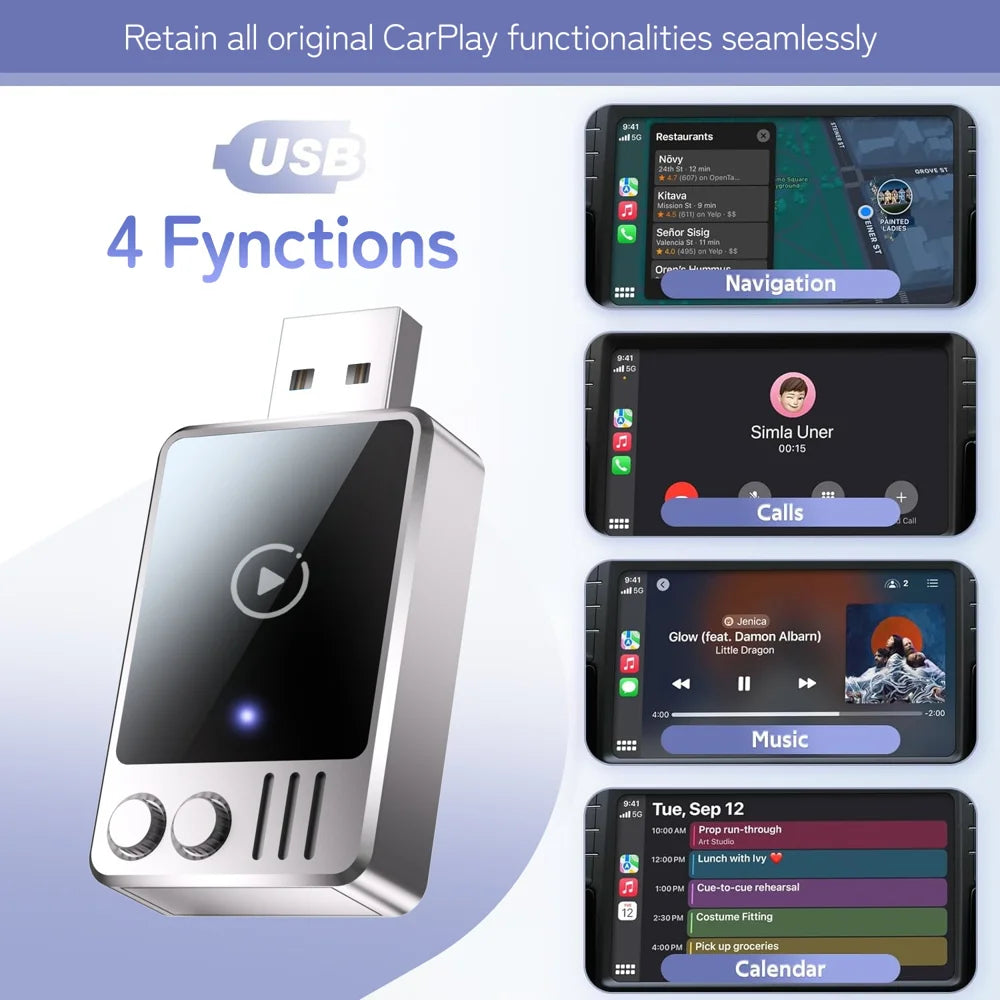 Wired to Wireless CarPlay Adapter for iPhone 2.4/5.8G Dual Band WiFi Bluetooth-compatible USB Dongle - 4