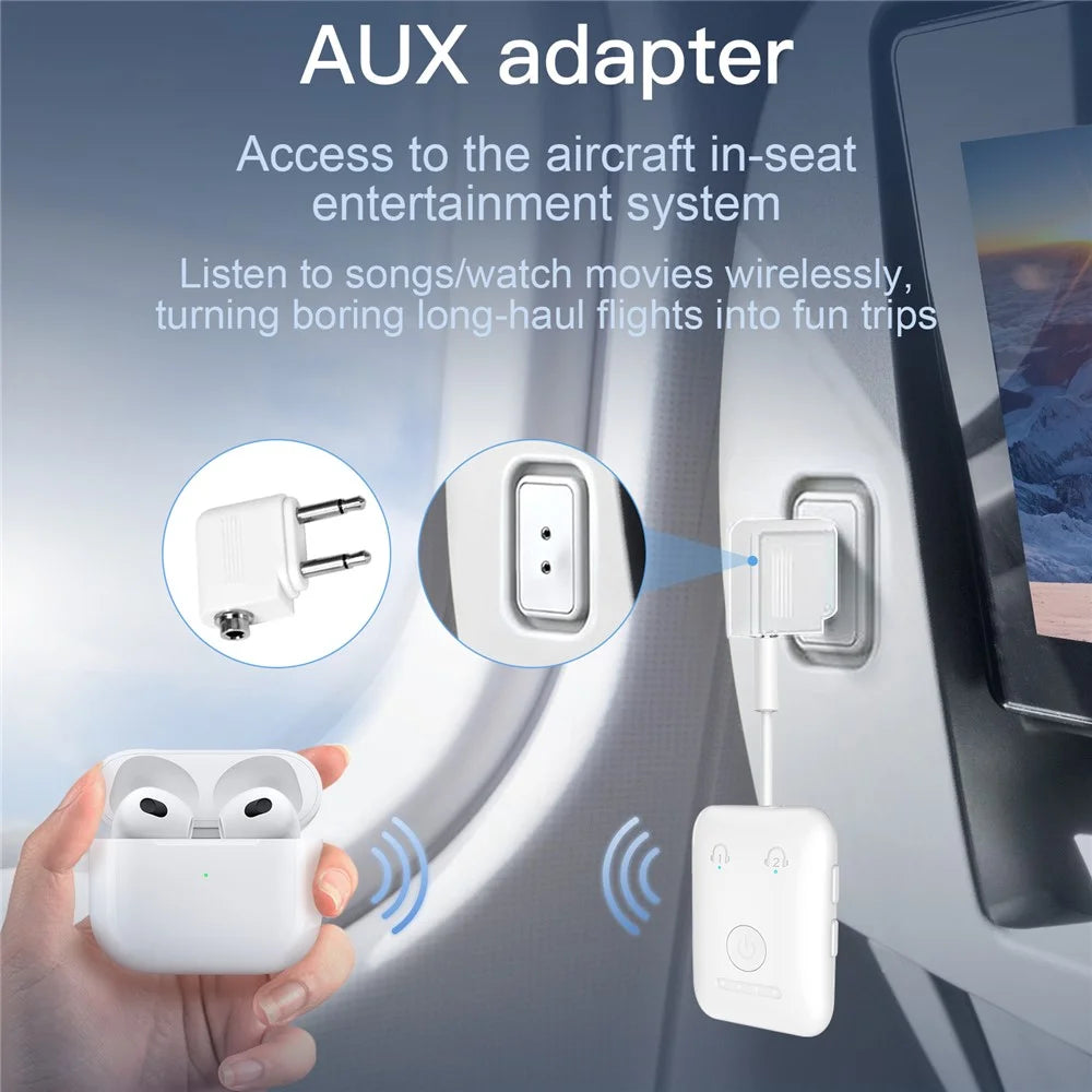 BF02 BT 5.3 Transmitter Wireless Adapter for Airplane  /  TV  /  Gym Audio Devices Supports 2 Earbuds / Headphones - White - 5
