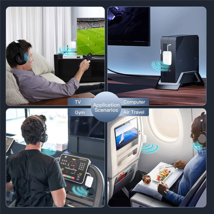 BF02 BT 5.3 Transmitter Wireless Adapter for Airplane  /  TV  /  Gym Audio Devices Supports 2 Earbuds / Headphones - White - 6