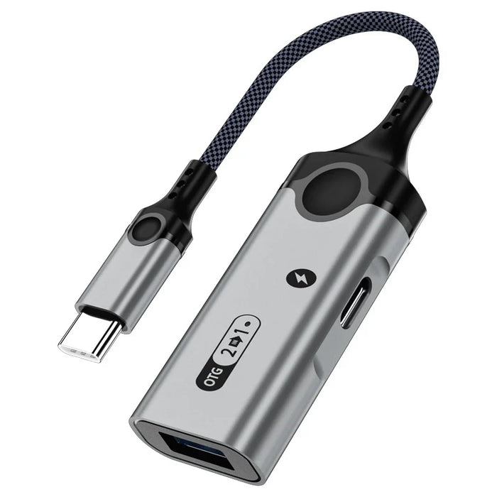 MH370 Type-C to Type-C + USB 3.0 2 in 1 Converter for Mouse/USB Drive PD 60W Fast Charging Data Transfer OTG Adapter - 1