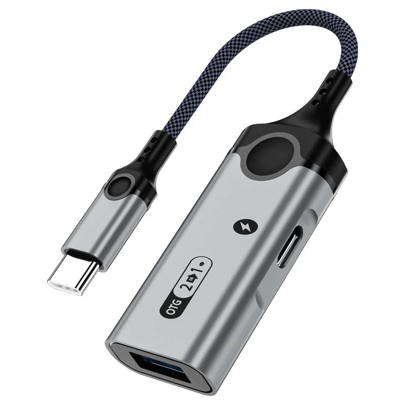 MH370 Type-C to Type-C + USB 3.0 2 in 1 Converter for Mouse/USB Drive PD 60W Fast Charging Data Transfer OTG Adapter - 1