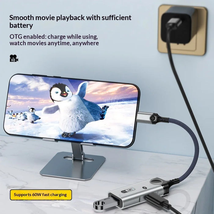 MH370 Type-C to Type-C + USB 3.0 2 in 1 Converter for Mouse/USB Drive PD 60W Fast Charging Data Transfer OTG Adapter - 4