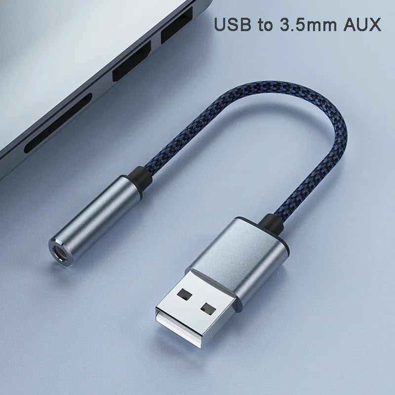 MH290 100cm USB Male to 3.5mm Female AUX Adapter Braided Cable HiFi Sound Card Converter - 2