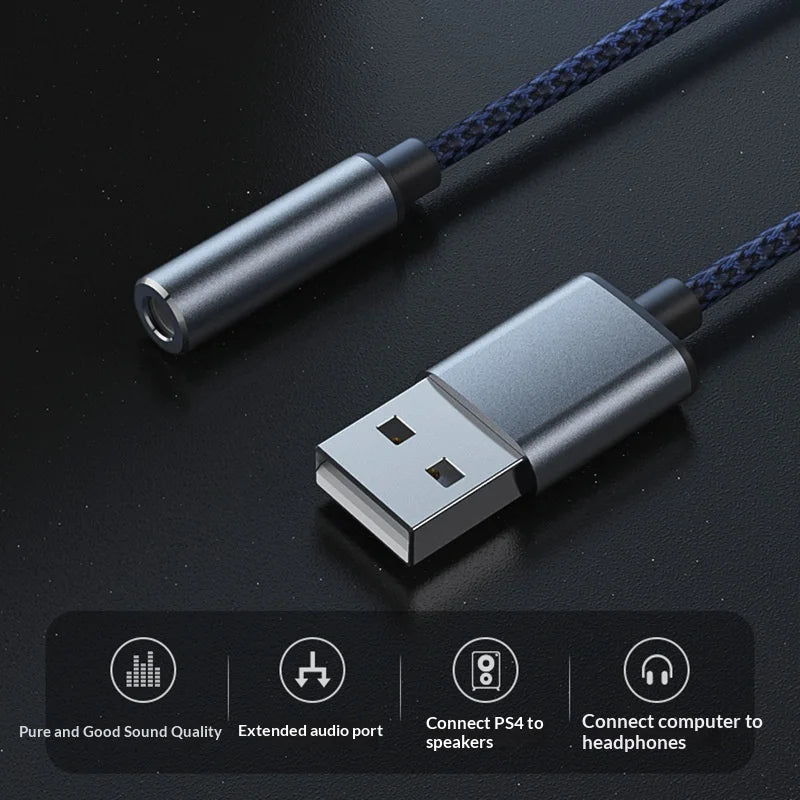 MH290 100cm USB Male to 3.5mm Female AUX Adapter Braided Cable HiFi Sound Card Converter - 3