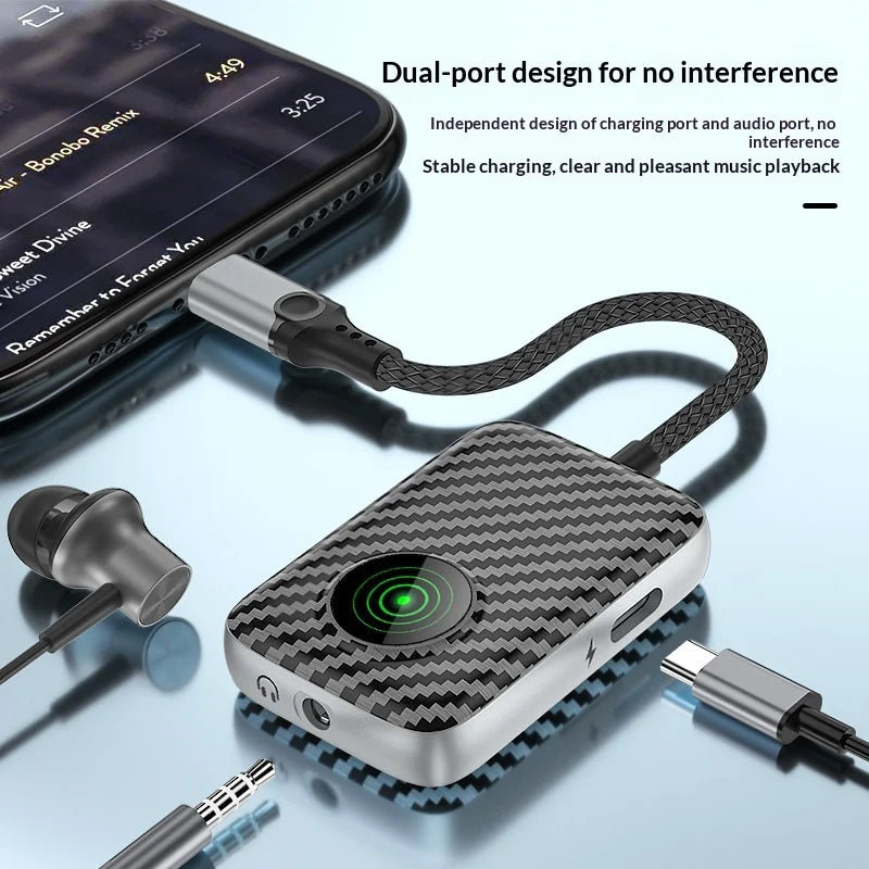 2 in 1 Type-C Adapter Cable 60W Fast Charging Hi-Fi Sound Carbon Fiber Audio Converter - Type-C+3.5mm/ZC4315 - 3