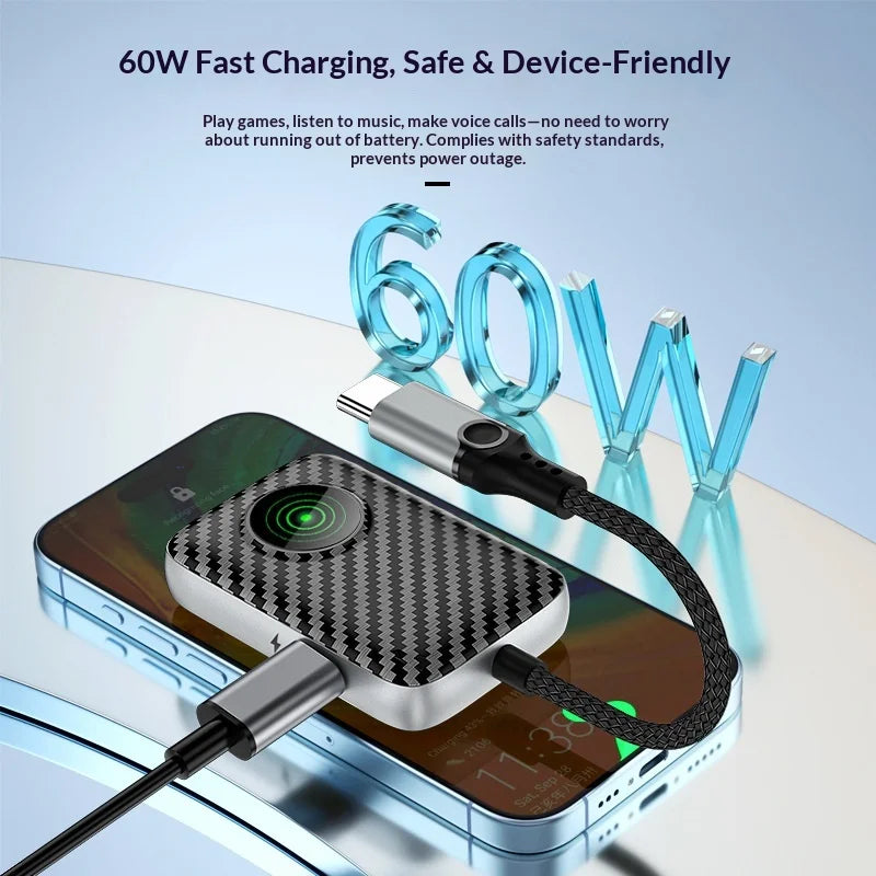 2 in 1 Type-C Adapter Cable 60W Fast Charging Hi-Fi Sound Carbon Fiber Audio Converter - Type-C+3.5mm/ZC4315 - 4