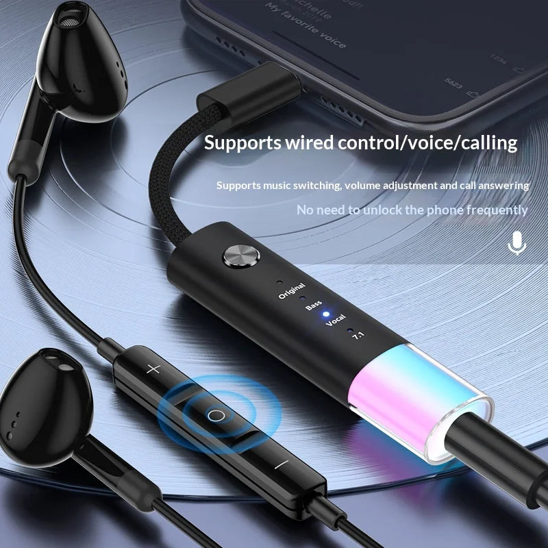 MH657B Type-C to 3.5mm Audio Adapter 4 Sound Modes In-line Control HiFi Sound Converter with RGB Light - Silver Gray - 4